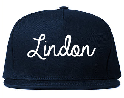 Lindon Utah UT Script Mens Snapback Hat Navy Blue