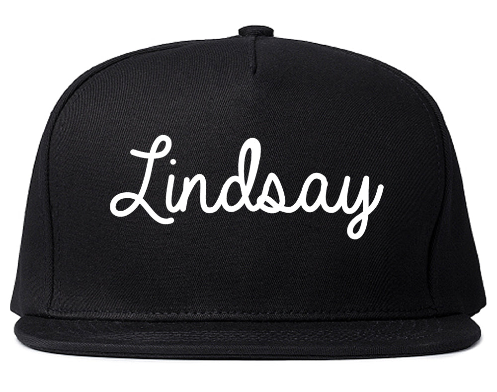 Lindsay California CA Script Mens Snapback Hat Black