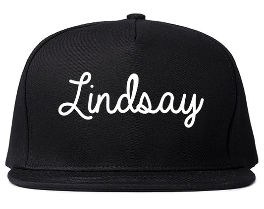 Lindsay California CA Script Mens Snapback Hat Black