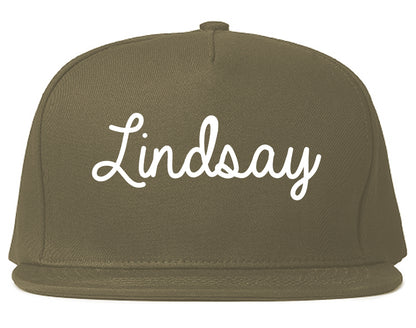 Lindsay California CA Script Mens Snapback Hat Grey
