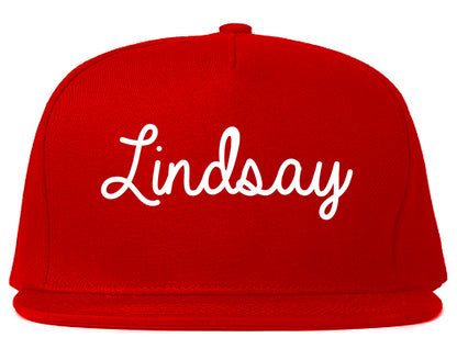 Lindsay California CA Script Mens Snapback Hat Red