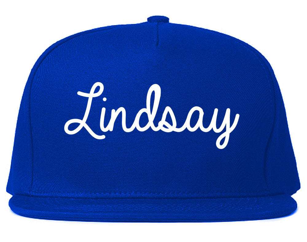 Lindsay California CA Script Mens Snapback Hat Royal Blue