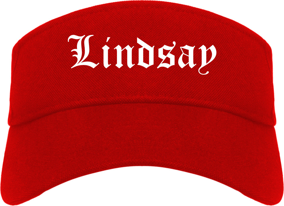 Lindsay California CA Old English Mens Visor Cap Hat Red