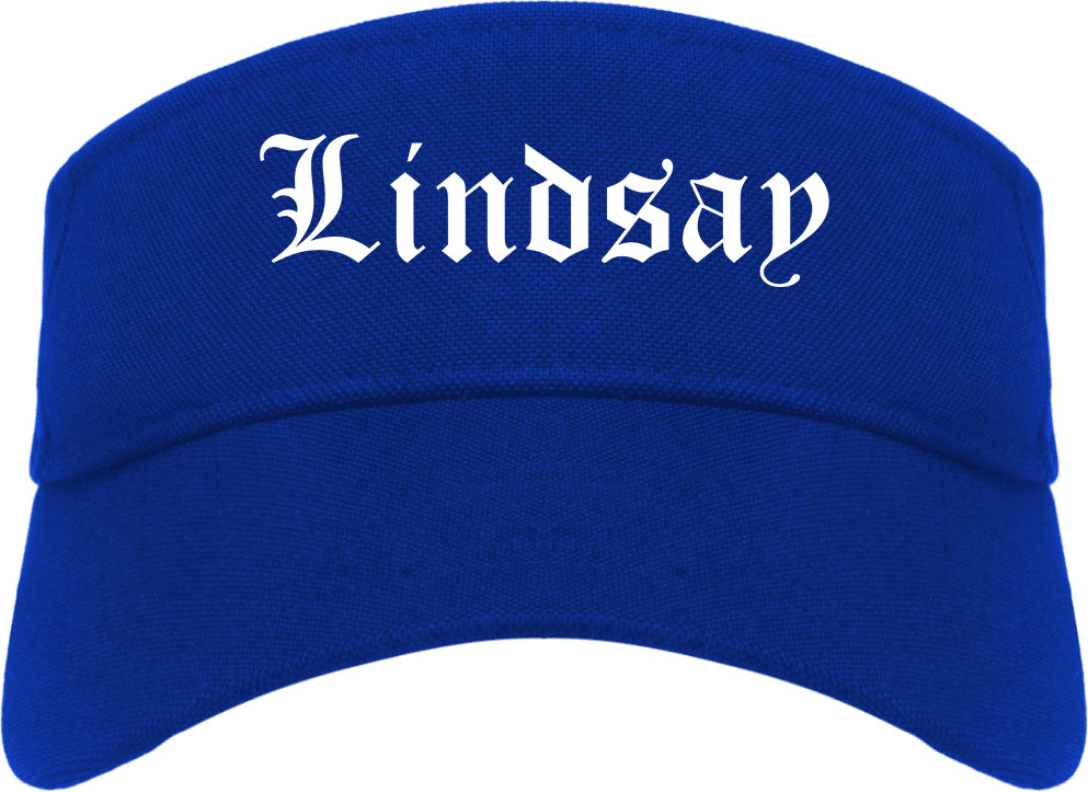 Lindsay California CA Old English Mens Visor Cap Hat Royal Blue