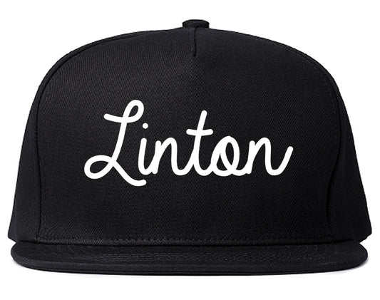 Linton Indiana IN Script Mens Snapback Hat Black