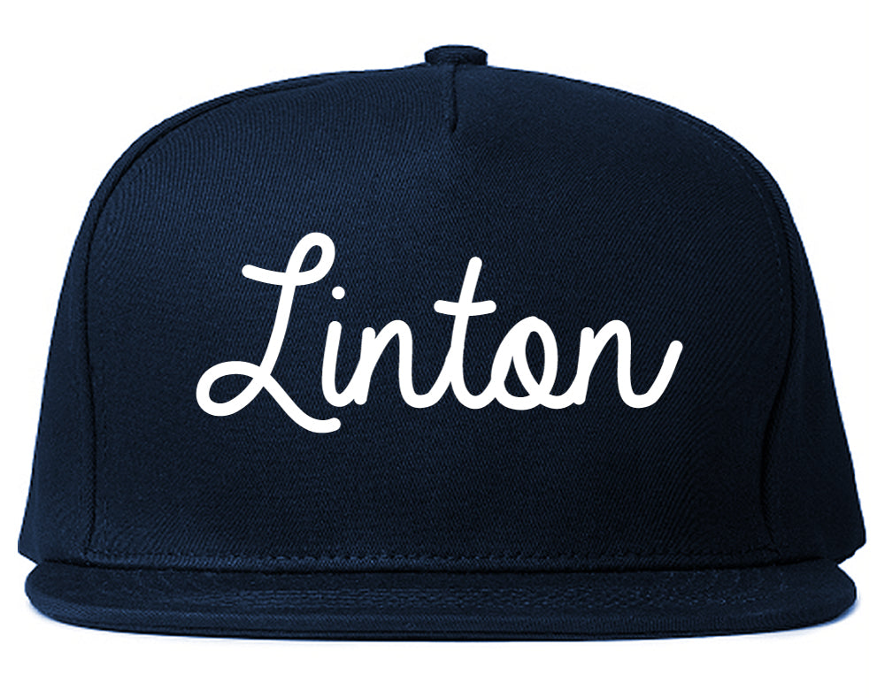 Linton Indiana IN Script Mens Snapback Hat Navy Blue