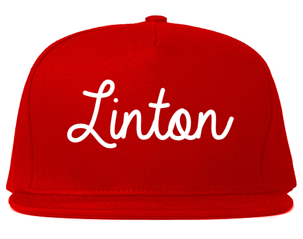 Linton Indiana IN Script Mens Snapback Hat Red