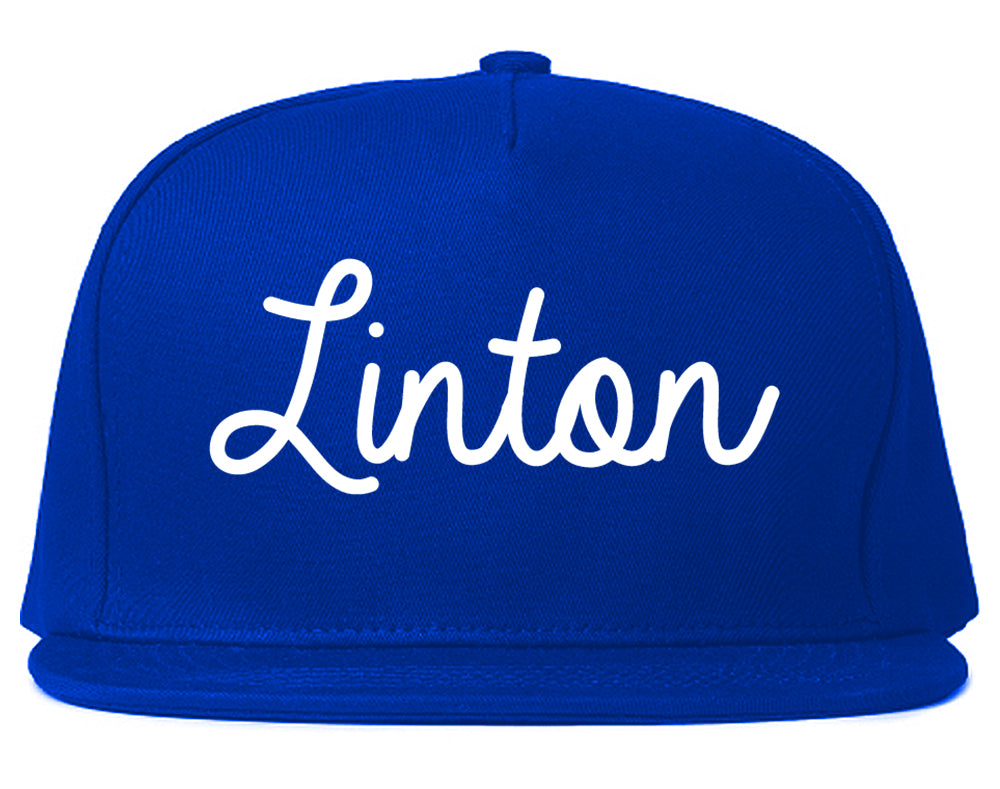 Linton Indiana IN Script Mens Snapback Hat Royal Blue