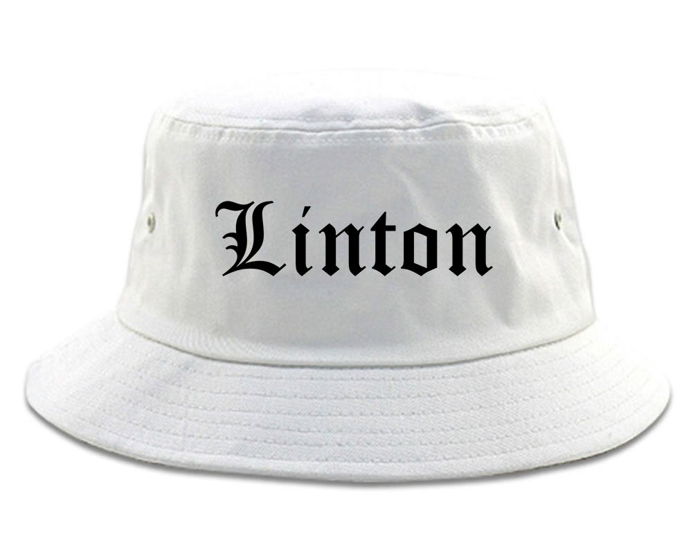 Linton Indiana IN Old English Mens Bucket Hat White