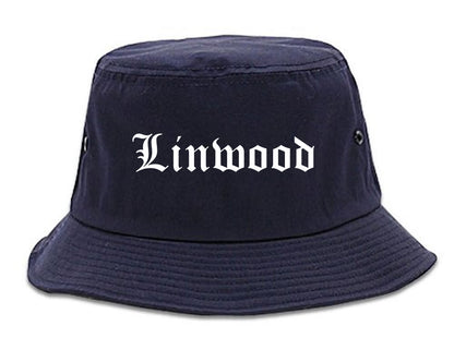 Linwood New Jersey NJ Old English Mens Bucket Hat Navy Blue