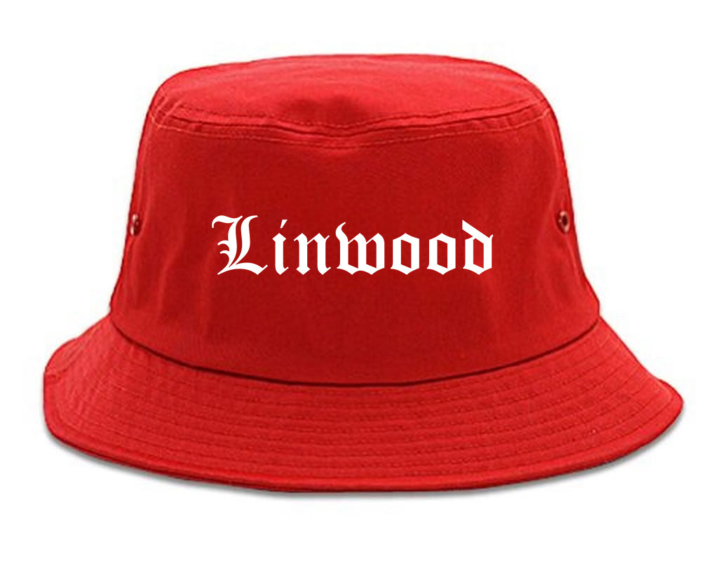 Linwood New Jersey NJ Old English Mens Bucket Hat Red