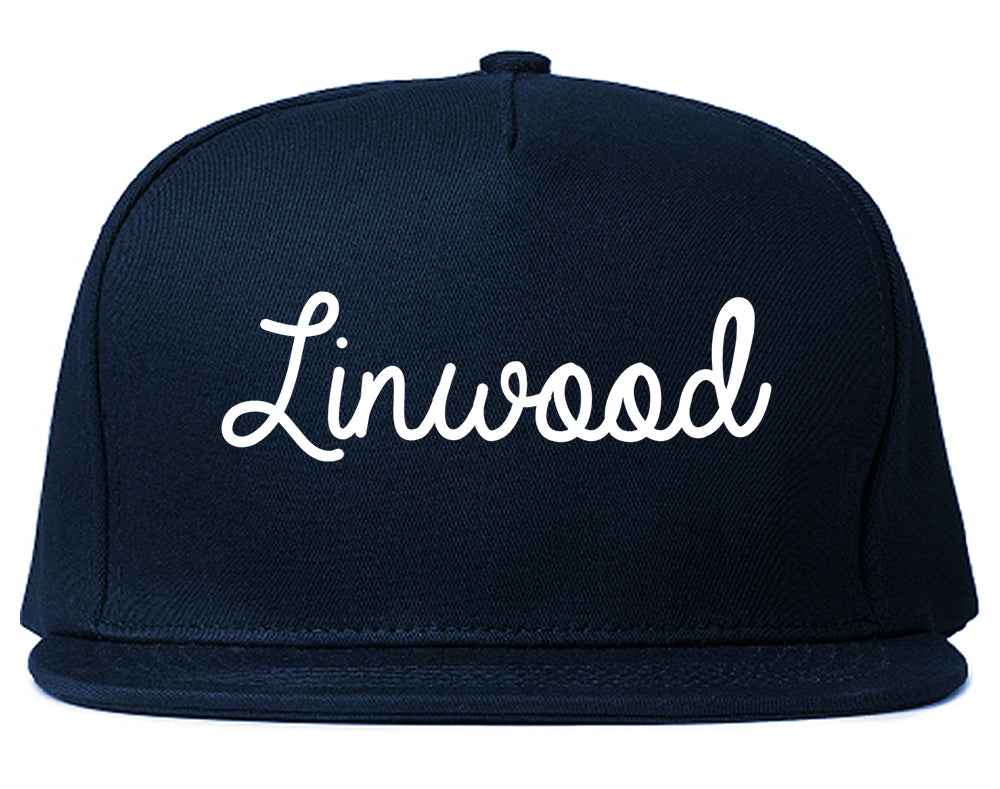 Linwood New Jersey NJ Script Mens Snapback Hat Navy Blue