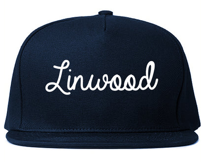 Linwood New Jersey NJ Script Mens Snapback Hat Navy Blue