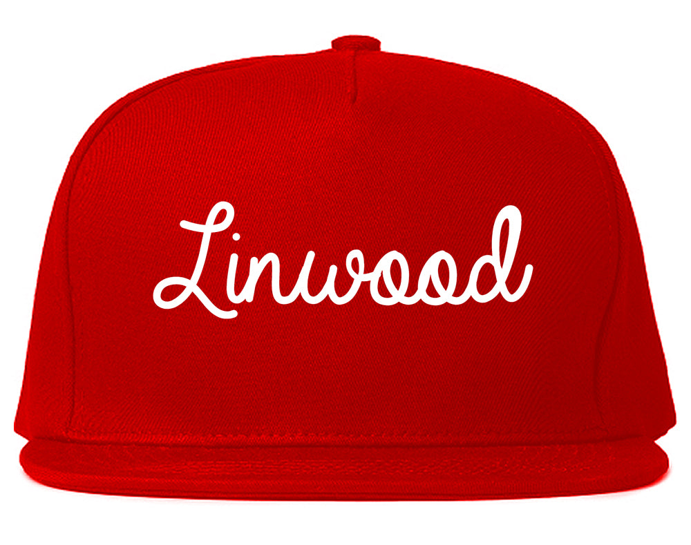 Linwood New Jersey NJ Script Mens Snapback Hat Red