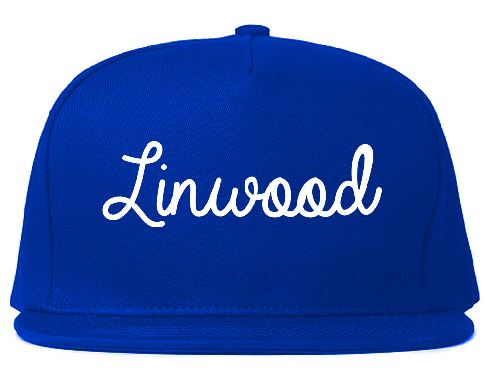 Linwood New Jersey NJ Script Mens Snapback Hat Royal Blue