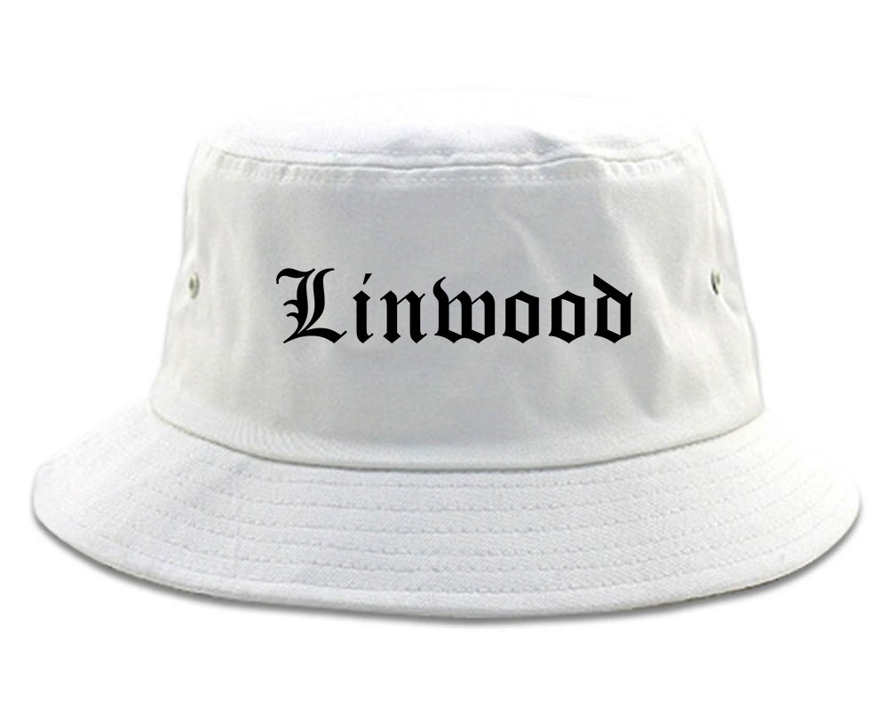 Linwood New Jersey NJ Old English Mens Bucket Hat White