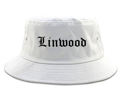 Linwood New Jersey NJ Old English Mens Bucket Hat White