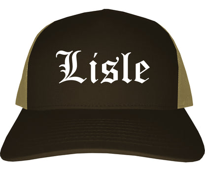 Lisle Illinois IL Old English Mens Trucker Hat Cap Brown