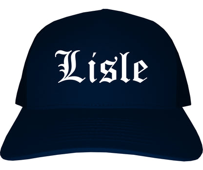 Lisle Illinois IL Old English Mens Trucker Hat Cap Navy Blue