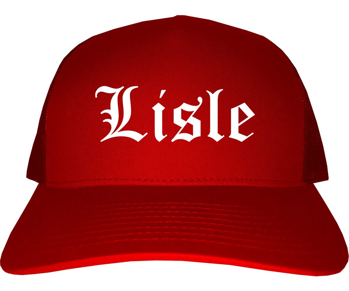 Lisle Illinois IL Old English Mens Trucker Hat Cap Red