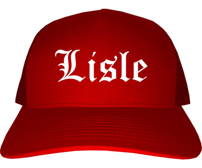 Lisle Illinois IL Old English Mens Trucker Hat Cap Red