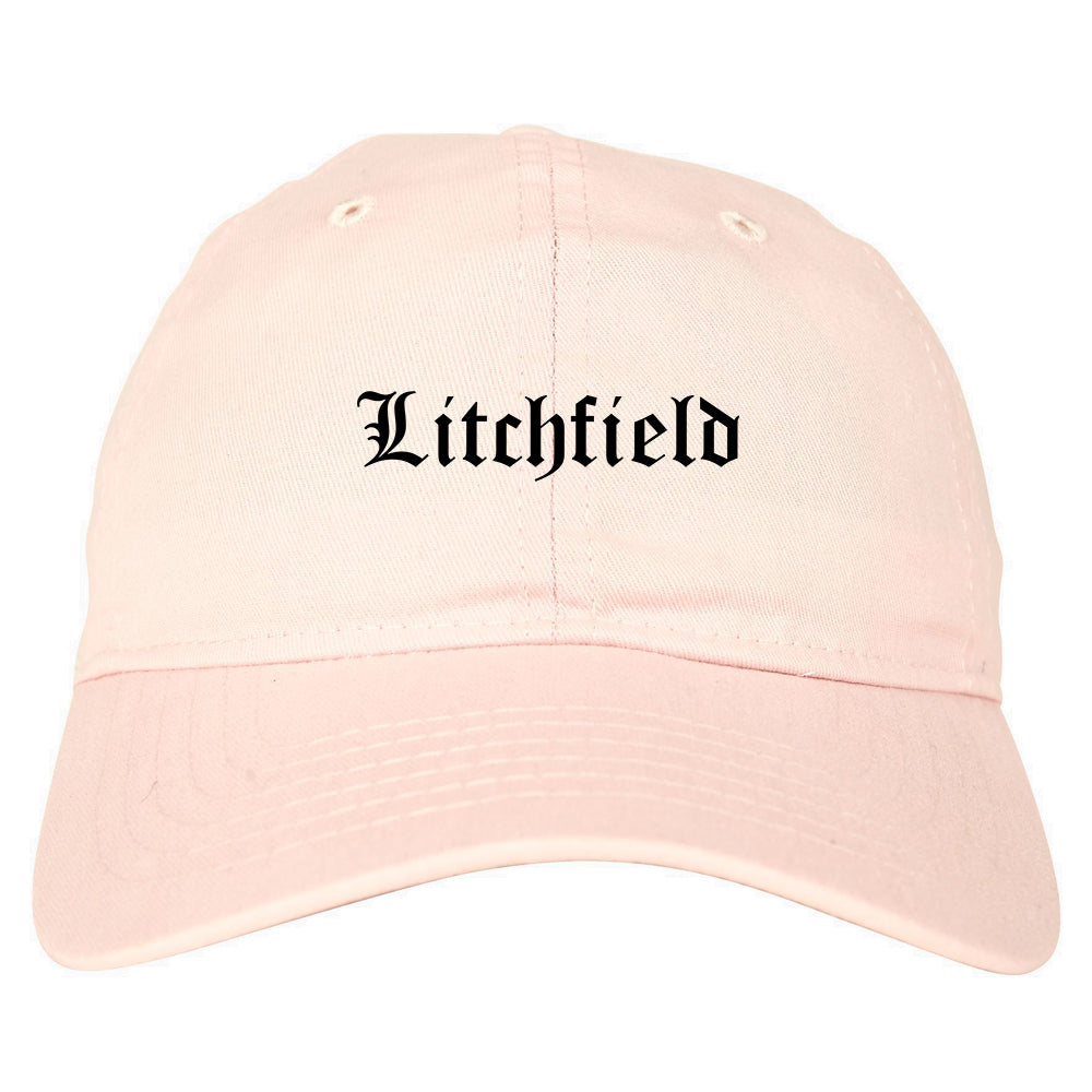 Litchfield Illinois IL Old English Mens Dad Hat Baseball Cap Pink