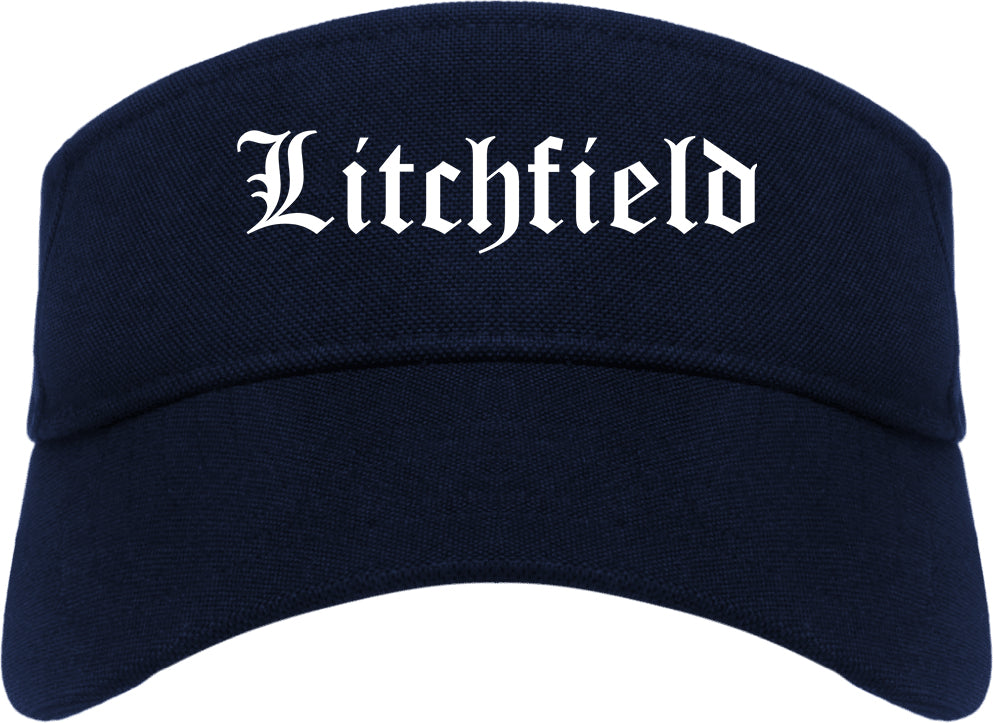 Litchfield Illinois IL Old English Mens Visor Cap Hat Navy Blue