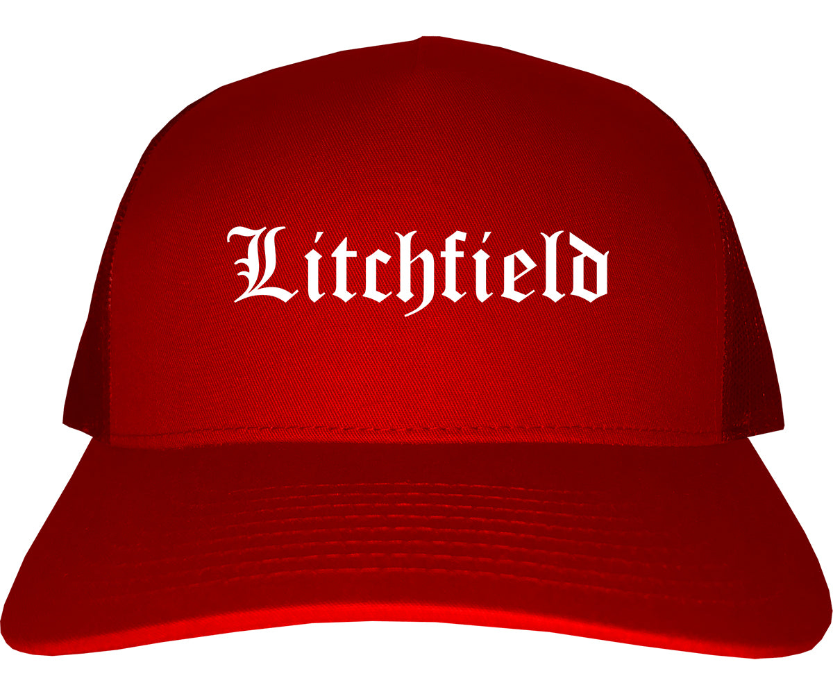 Litchfield Minnesota MN Old English Mens Trucker Hat Cap Red