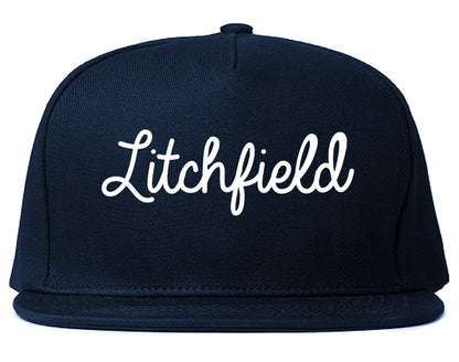 Litchfield Minnesota MN Script Mens Snapback Hat Navy Blue