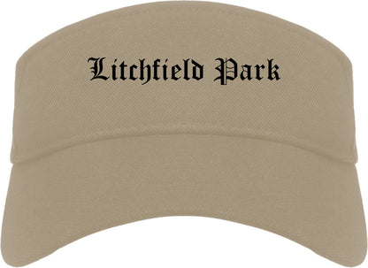 Litchfield Park Arizona AZ Old English Mens Visor Cap Hat Khaki