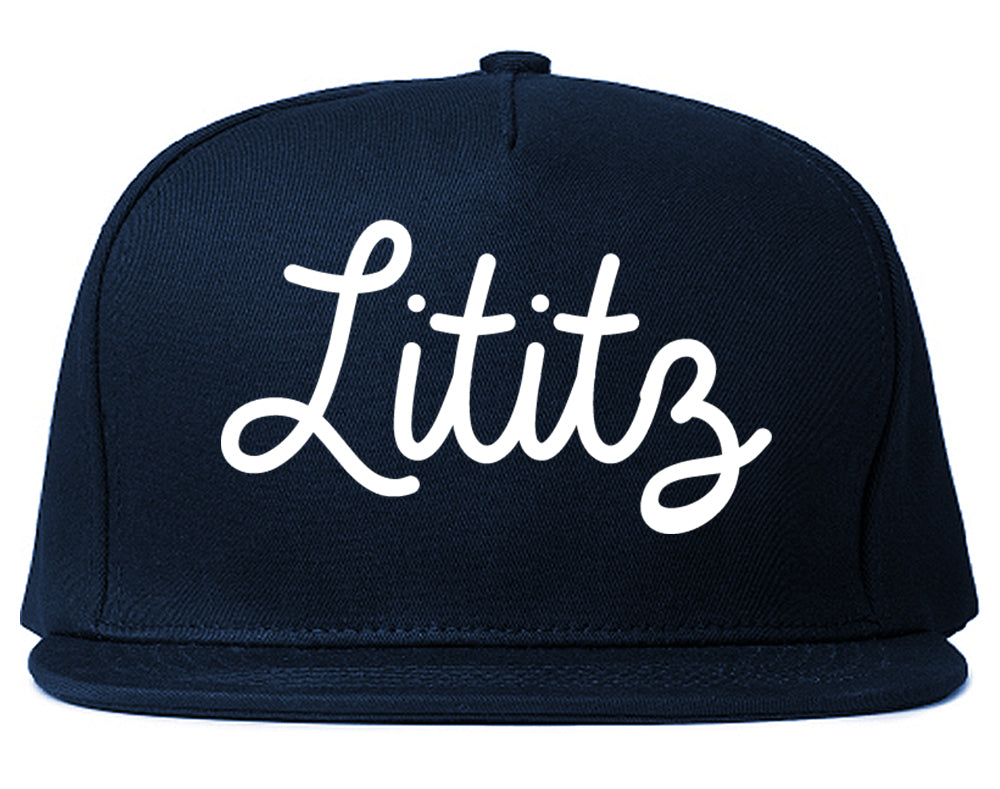 Lititz Pennsylvania PA Script Mens Snapback Hat Navy Blue