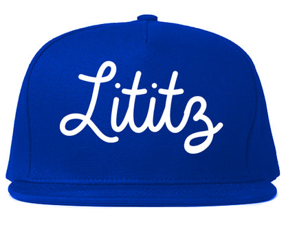 Lititz Pennsylvania PA Script Mens Snapback Hat Royal Blue