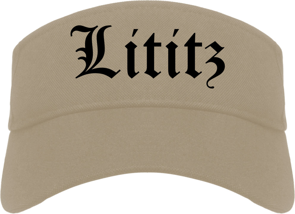 Lititz Pennsylvania PA Old English Mens Visor Cap Hat Khaki