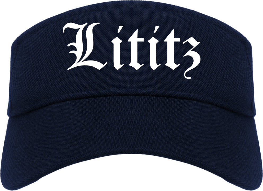 Lititz Pennsylvania PA Old English Mens Visor Cap Hat Navy Blue
