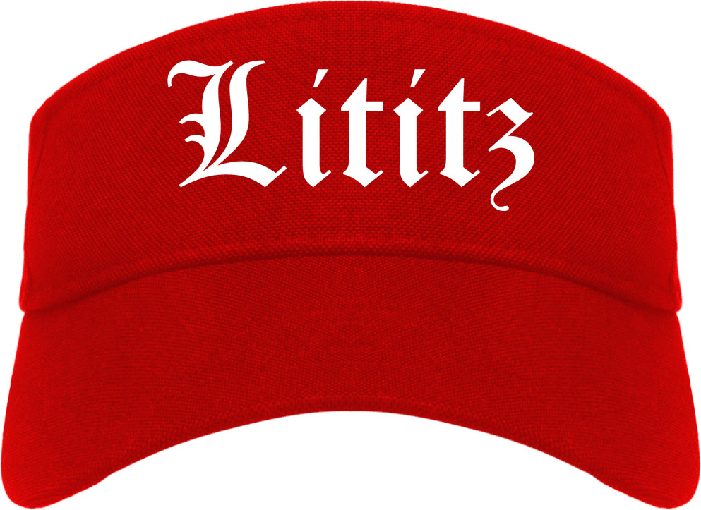 Lititz Pennsylvania PA Old English Mens Visor Cap Hat Red