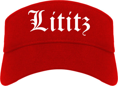 Lititz Pennsylvania PA Old English Mens Visor Cap Hat Red