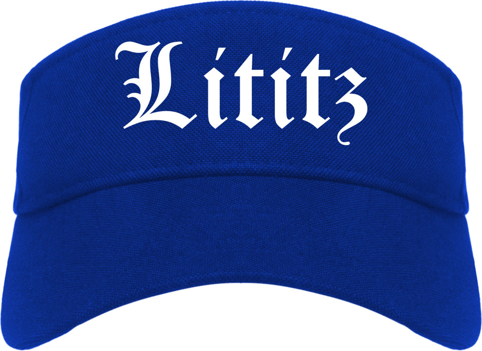 Lititz Pennsylvania PA Old English Mens Visor Cap Hat Royal Blue