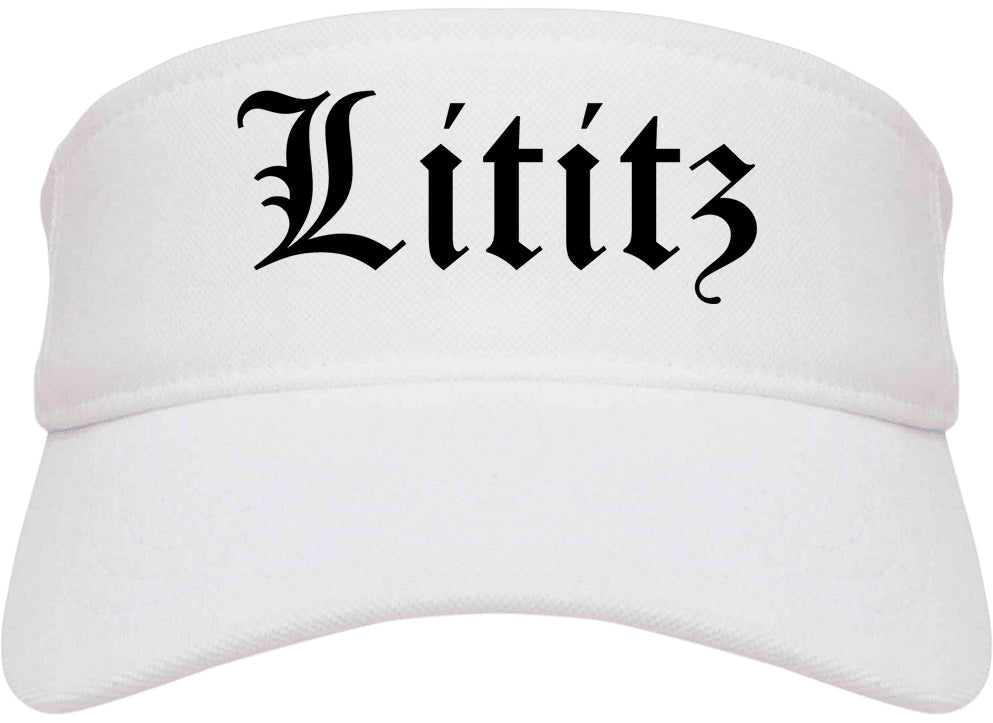Lititz Pennsylvania PA Old English Mens Visor Cap Hat White