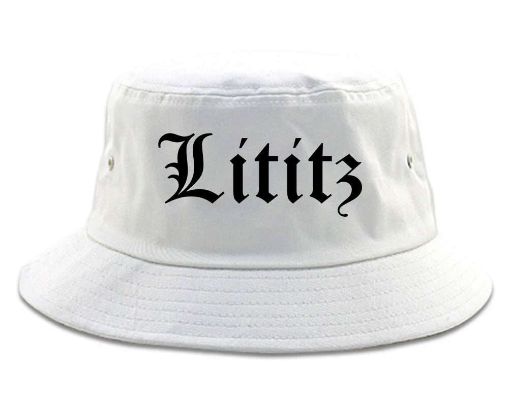 Lititz Pennsylvania PA Old English Mens Bucket Hat White
