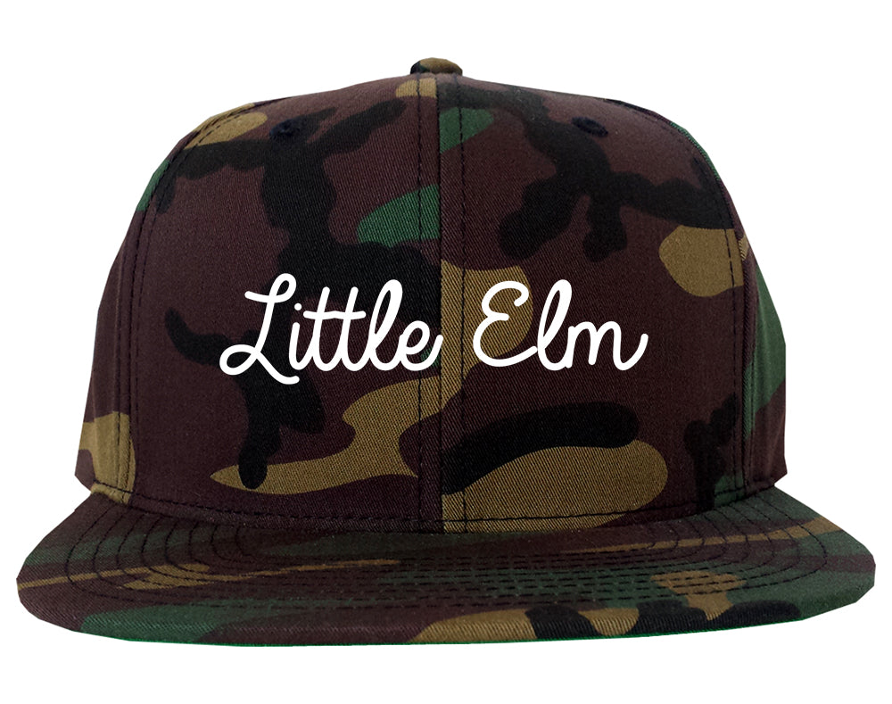 Little Elm Texas TX Script Mens Snapback Hat Army Camo
