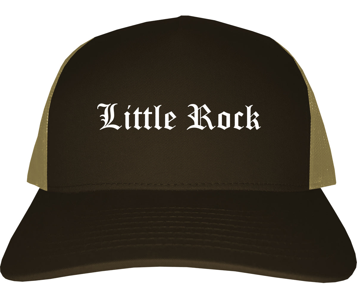 Little Rock Arkansas AR Old English Mens Trucker Hat Cap Brown