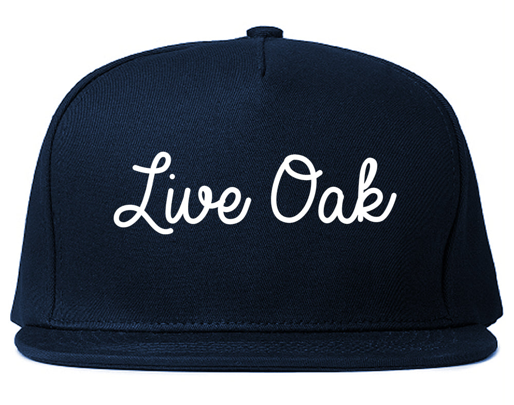 Live Oak California CA Script Mens Snapback Hat Navy Blue