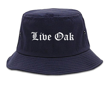 Live Oak Florida FL Old English Mens Bucket Hat Navy Blue
