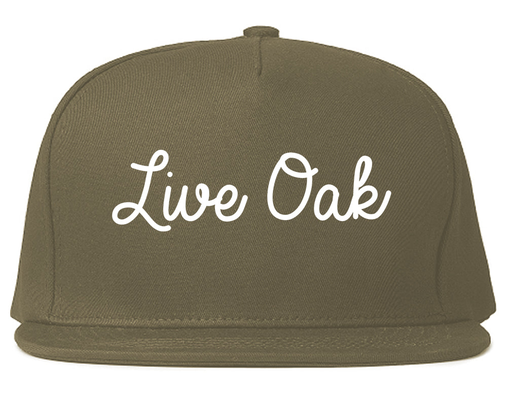 Live Oak Florida FL Script Mens Snapback Hat Grey
