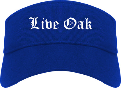 Live Oak Florida FL Old English Mens Visor Cap Hat Royal Blue