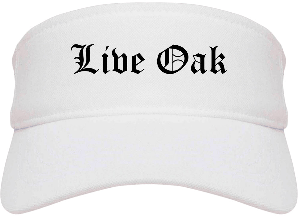 Live Oak Florida FL Old English Mens Visor Cap Hat White