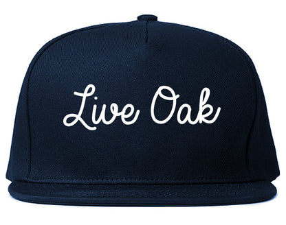 Live Oak Texas TX Script Mens Snapback Hat Navy Blue