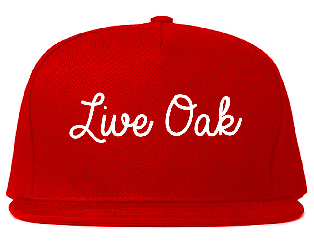Live Oak Texas TX Script Mens Snapback Hat Red