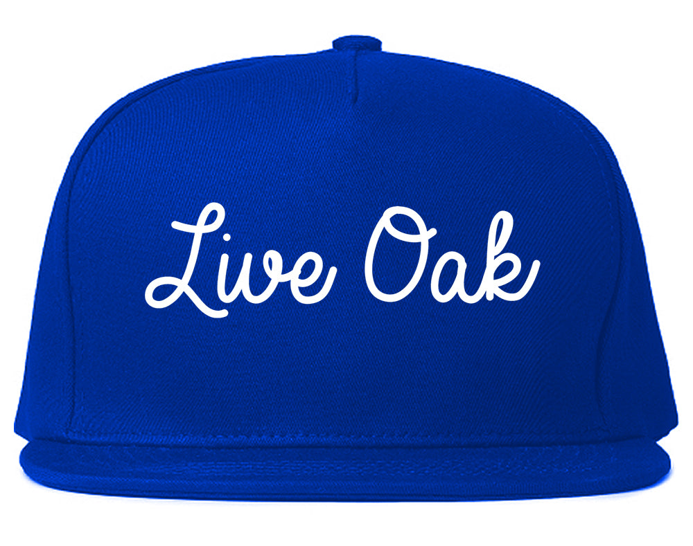 Live Oak Texas TX Script Mens Snapback Hat Royal Blue