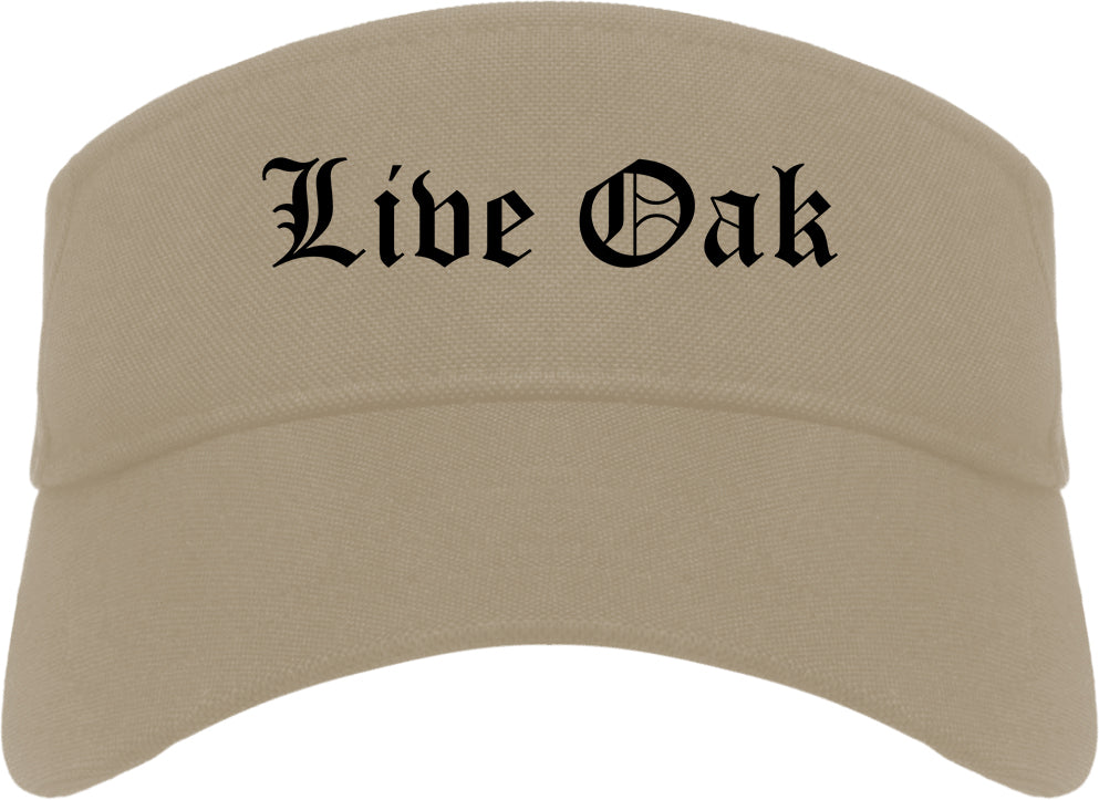 Live Oak Texas TX Old English Mens Visor Cap Hat Khaki